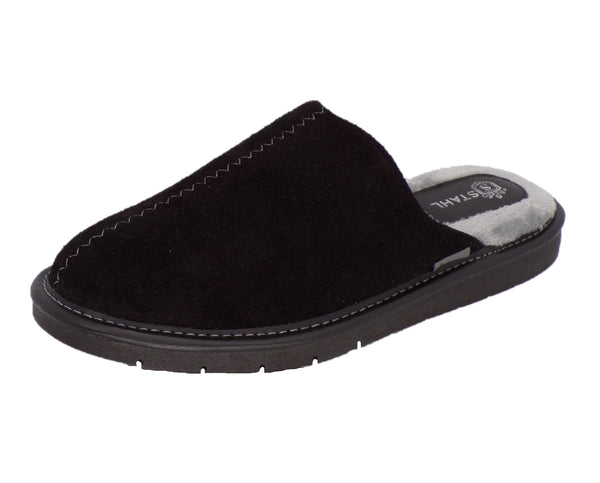 Pantuflas para hombre de gamuza genuina, STAHL E-9575 color Negro.